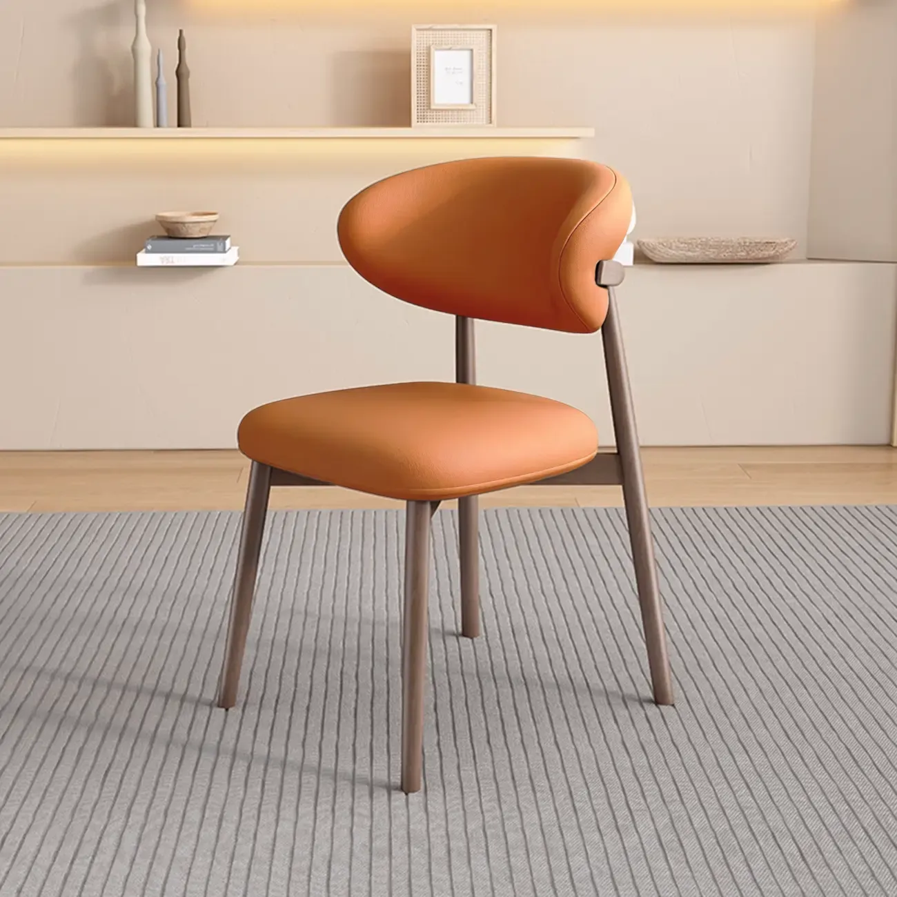 Beige Faux Leather Open Back Armless Dining Chair Image - 24