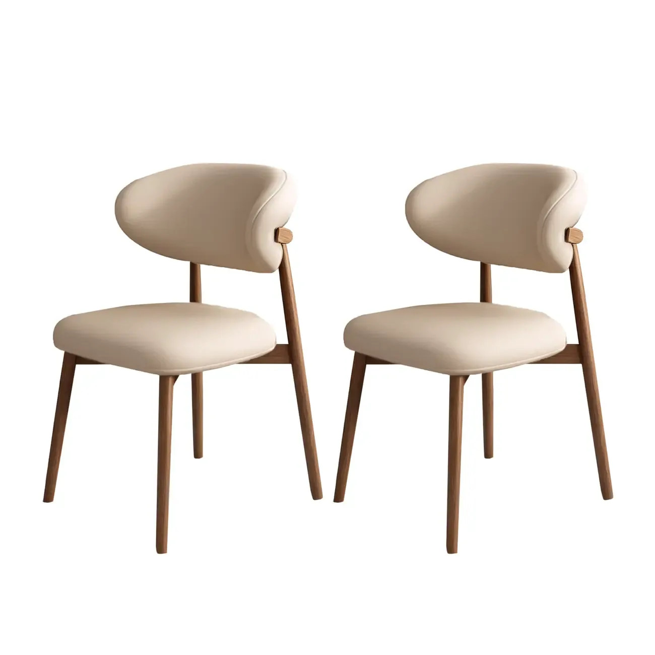 Beige Faux Leather Open Back Armless Dining Chair Image - 43