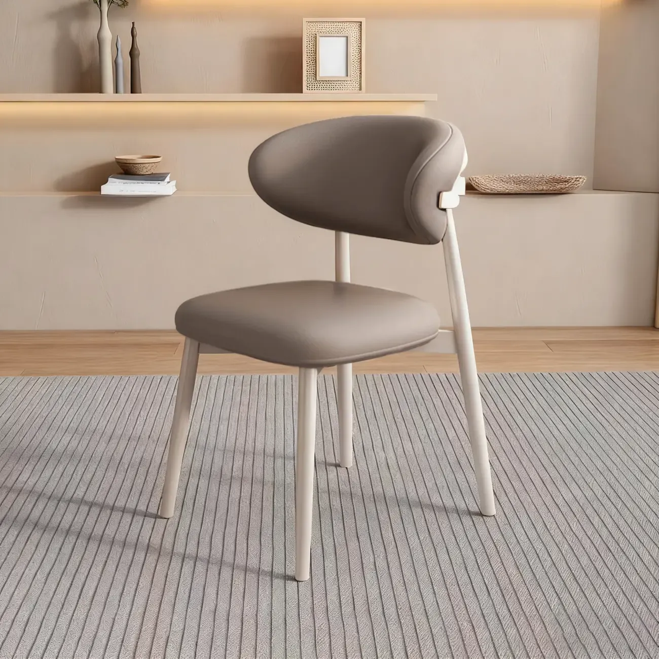 Beige Faux Leather Open Back Armless Dining Chair Image - 7