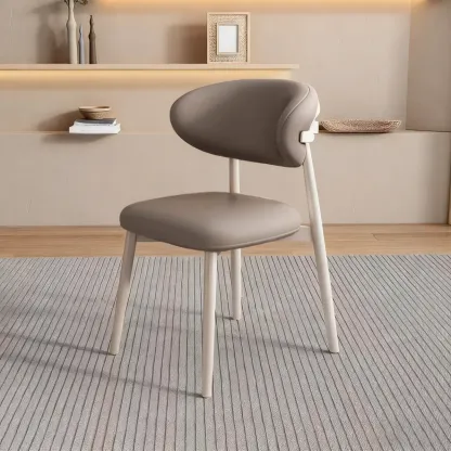 Beige Faux Leather Open Back Armless Dining Chair Image - 7