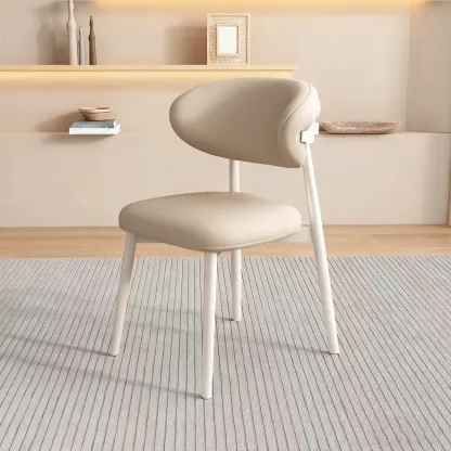 Beige Faux Leather Open Back Armless Dining Chair Image - 8
