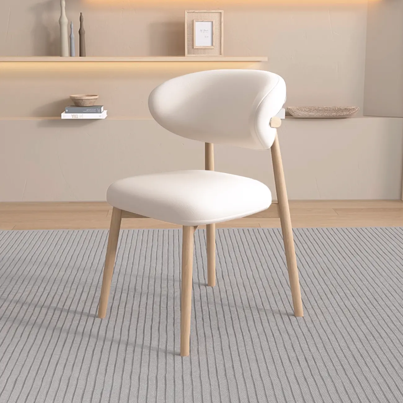 Beige Faux Leather Open Back Armless Dining Chair Image - 13 | homeyfad