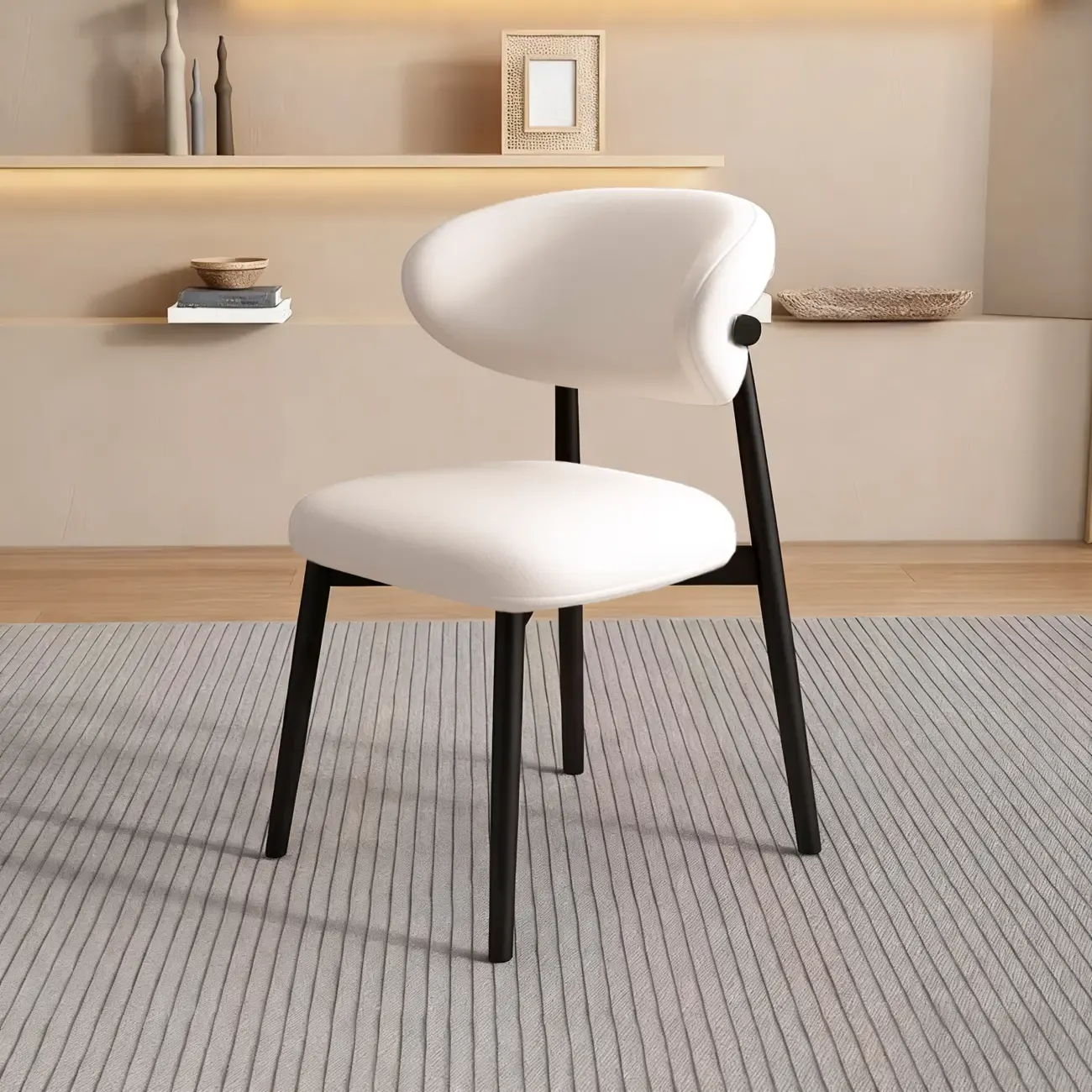 Beige Faux Leather Open Back Armless Dining Chair Image - 19