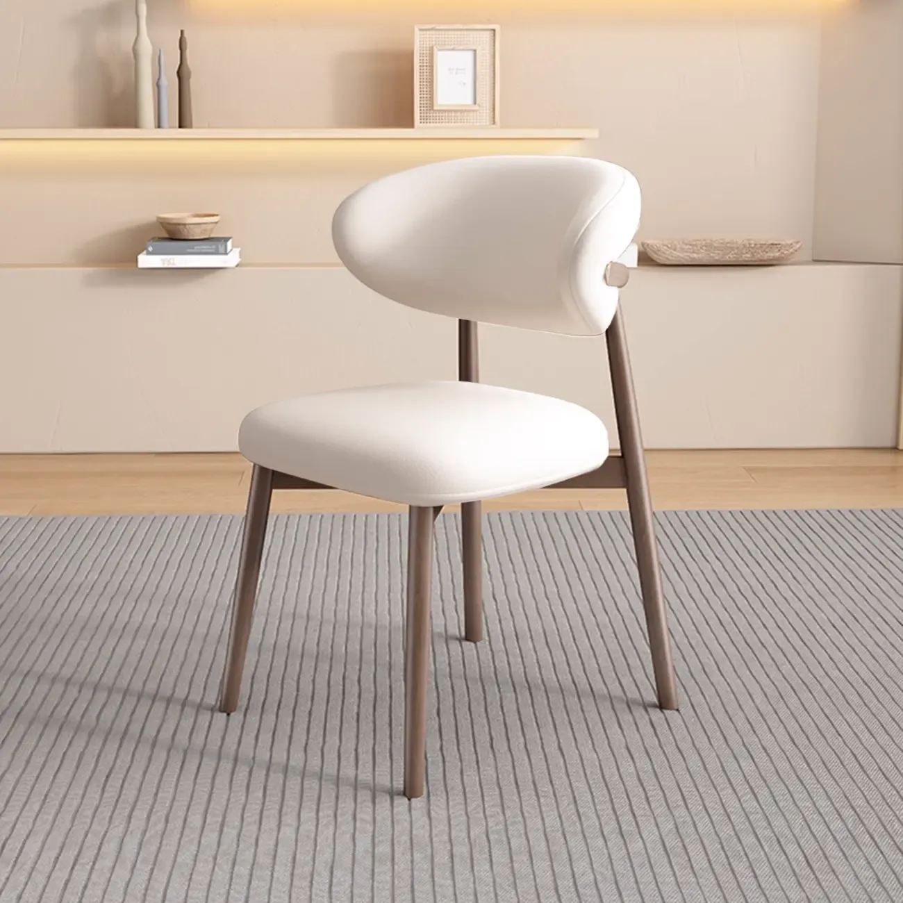 Beige Faux Leather Open Back Armless Dining Chair Image - 23