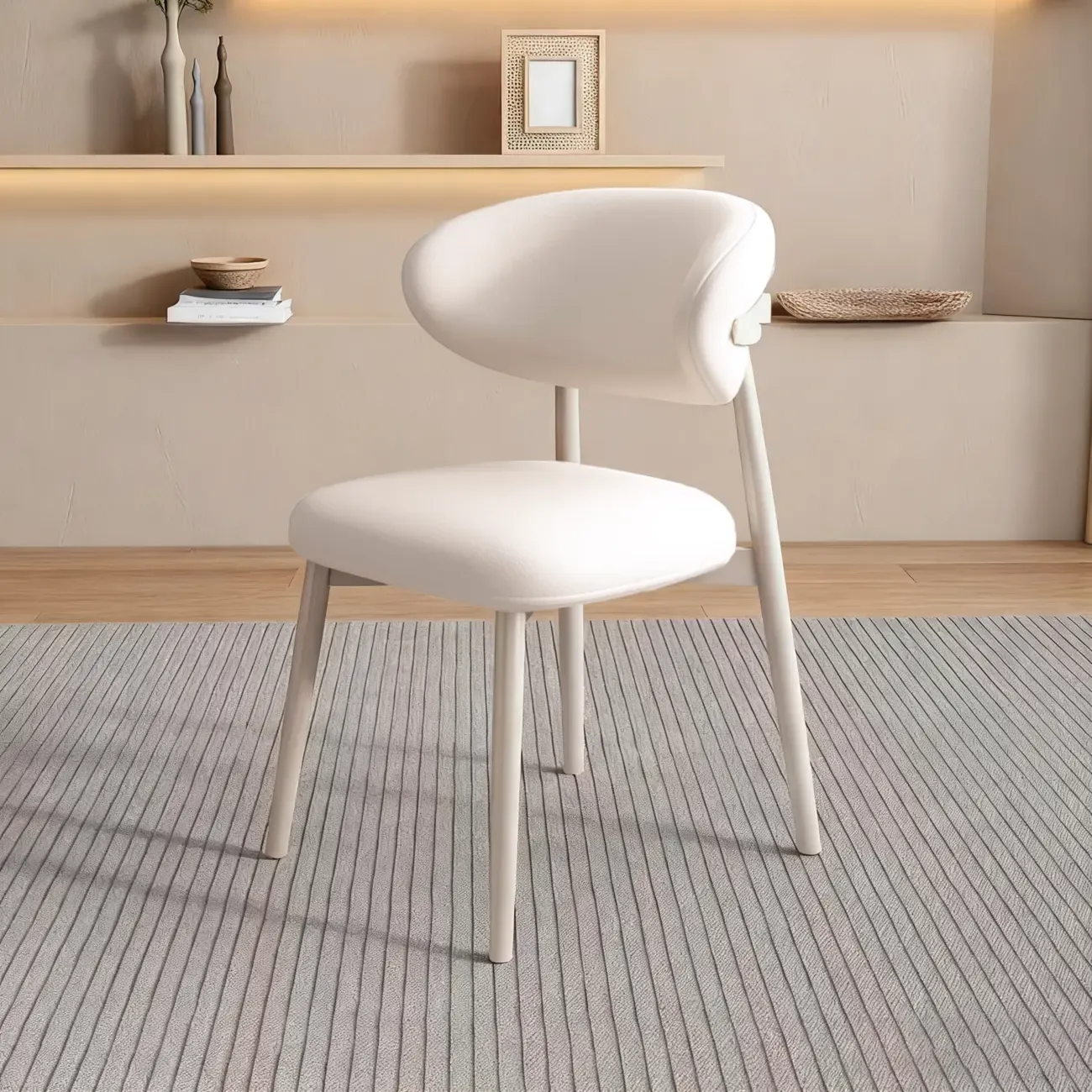 Beige Faux Leather Open Back Armless Dining Chair Image - 9