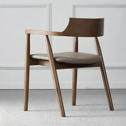 Traditional Style Solid Wooden Dining Chair with Armrest Image - 7