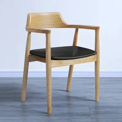 Traditional Style Solid Wooden Dining Chair with Armrest Image - 17