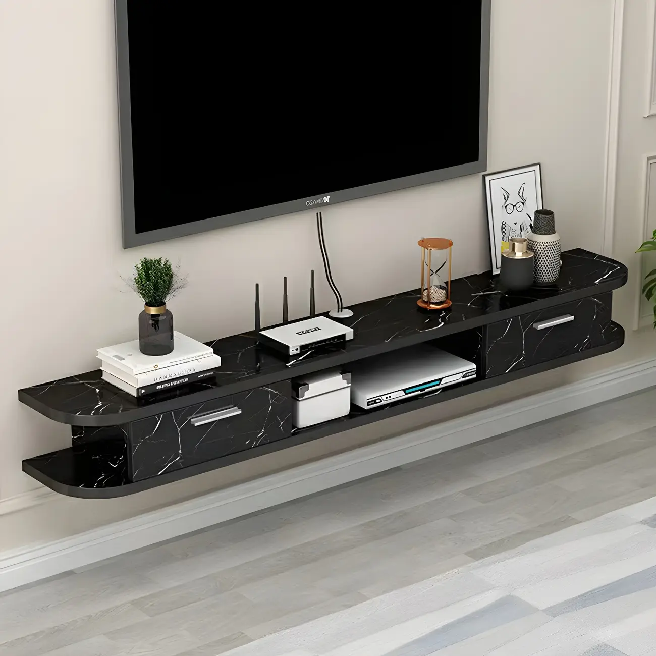 Durable Wooden Floating TV Stand with Open Shelves for Home Image - 1 | homeyfad