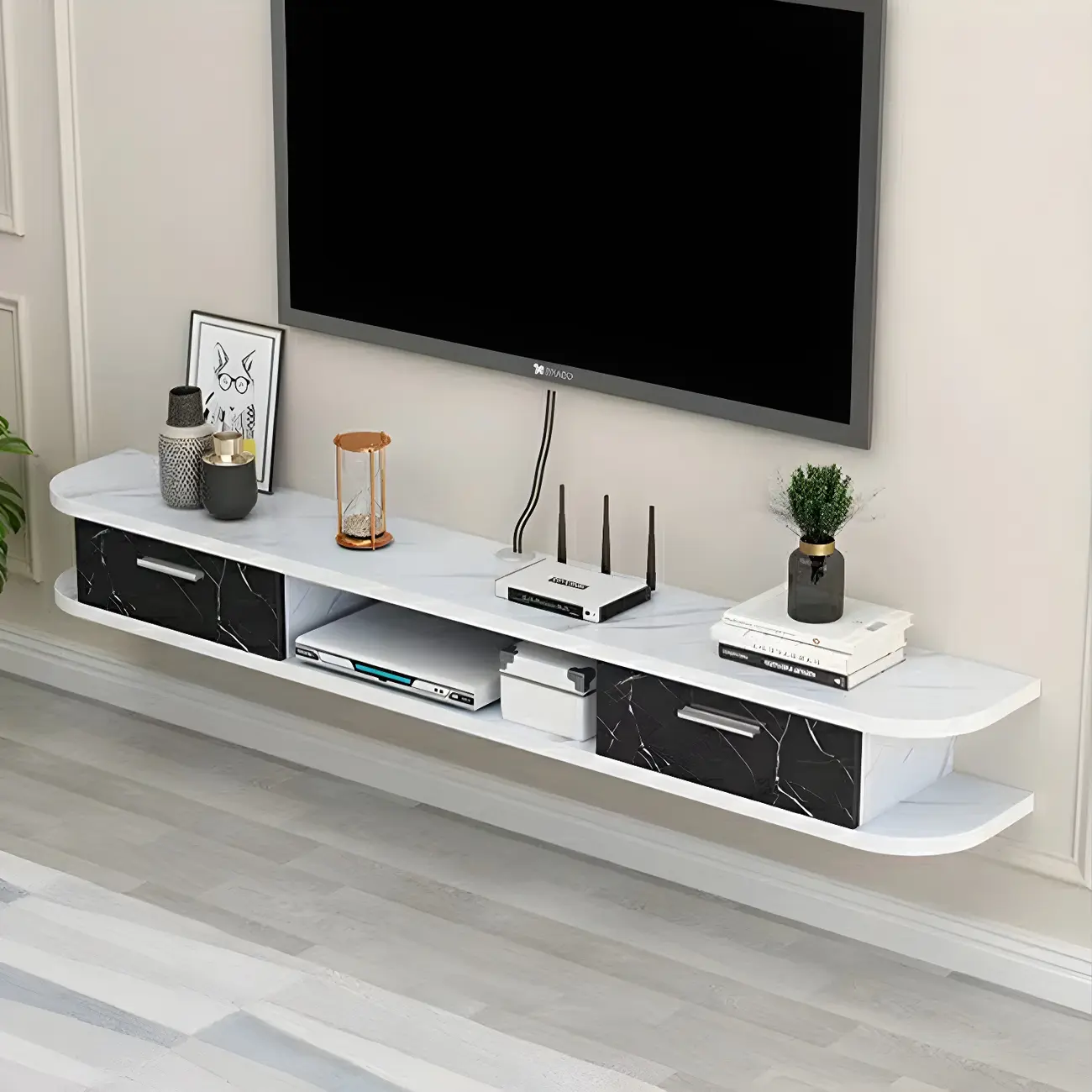 Durable Wooden Floating TV Stand with Open Shelves for Home Image - 2 | homeyfad