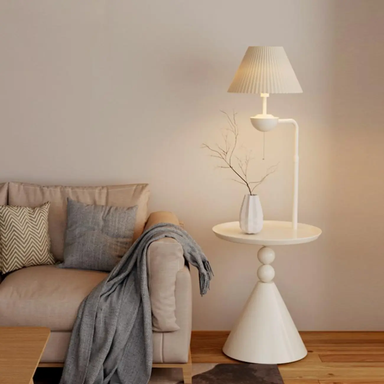 Modern White Floor Lamp with Table for Living Room Image - 2 | homeyfad