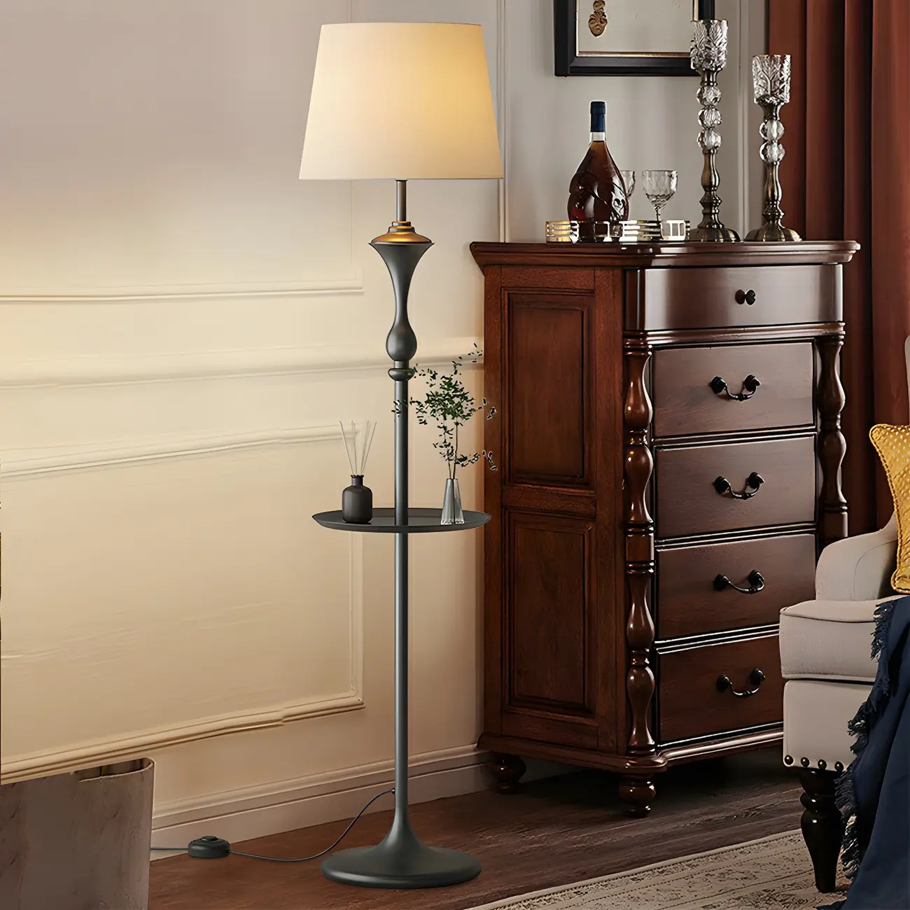 Black Metal Modern Floor Lamp with Shelves for Living Room Image - 1 | homeyfad