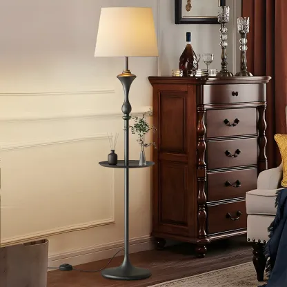 Black Metal Modern Floor Lamp with Shelves for Living Room Image - 1