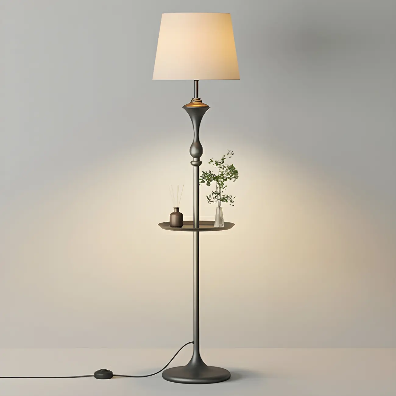 Black Metal Modern Floor Lamp with Shelves for Living Room Image - 2 | homeyfad