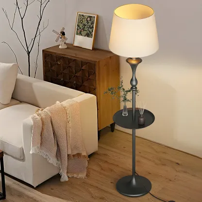Black Metal Modern Floor Lamp with Shelves for Living Room Image - 3