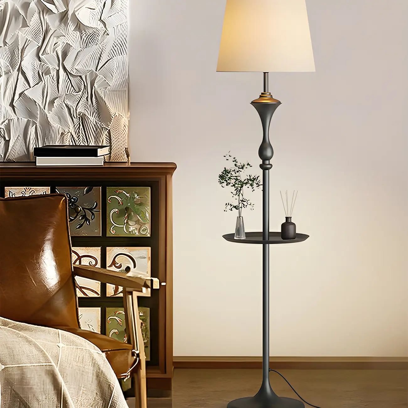 Black Metal Modern Floor Lamp with Shelves for Living Room Image - 6 | homeyfad