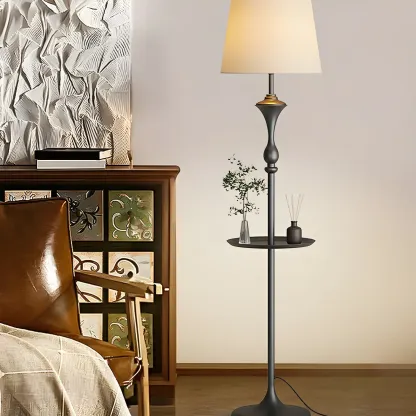 Black Metal Modern Floor Lamp with Shelves for Living Room Image - 6
