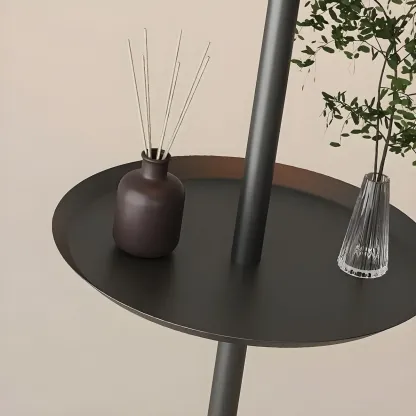 Black Metal Modern Floor Lamp with Shelves for Living Room Image - 9