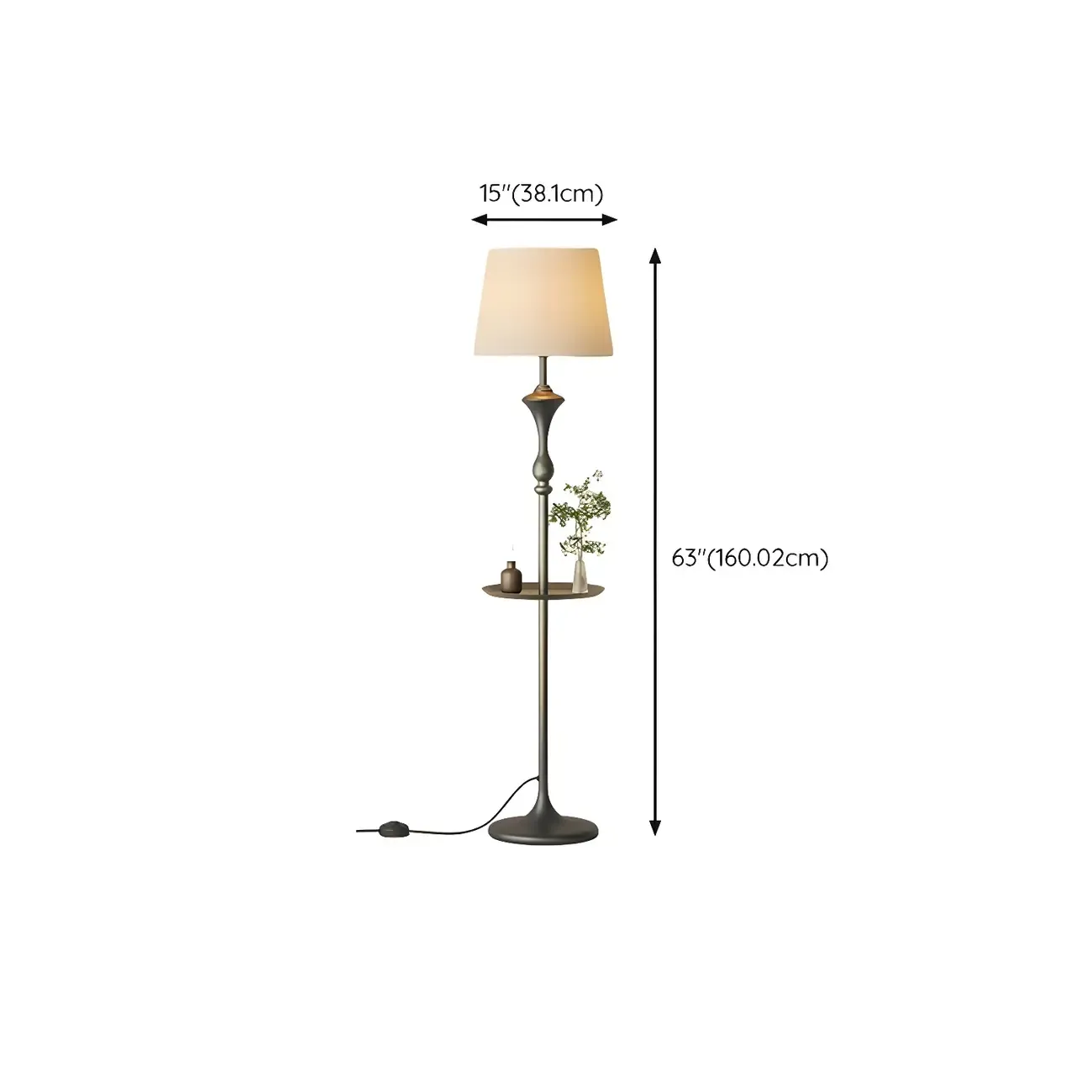 Black Metal Modern Floor Lamp with Shelves for Living Room #size