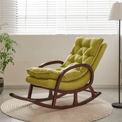 Elegant Brown Rubberwood Rocking Chaise Lounge Image - 2