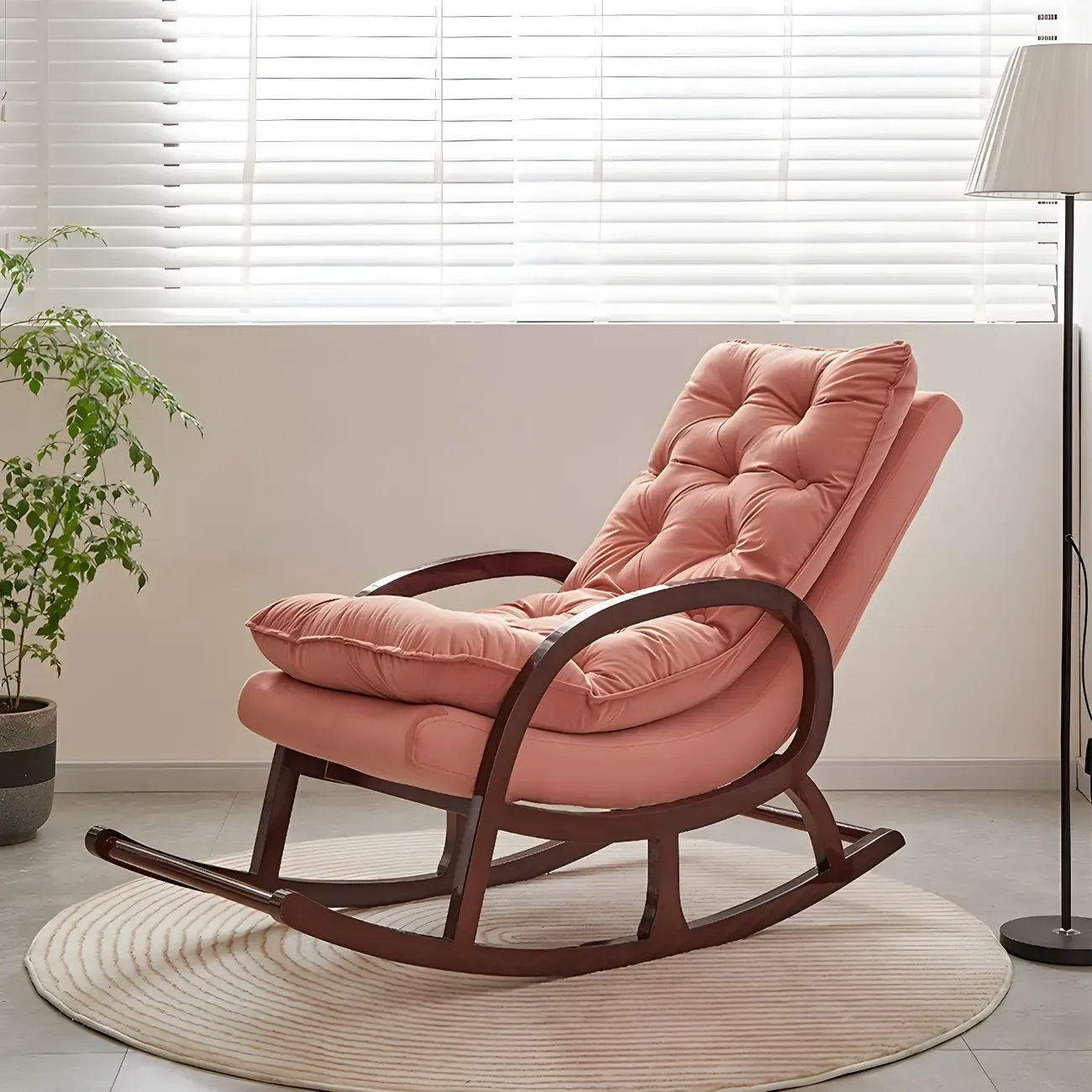 Elegant Brown Rubberwood Rocking Chaise Lounge Image - 3