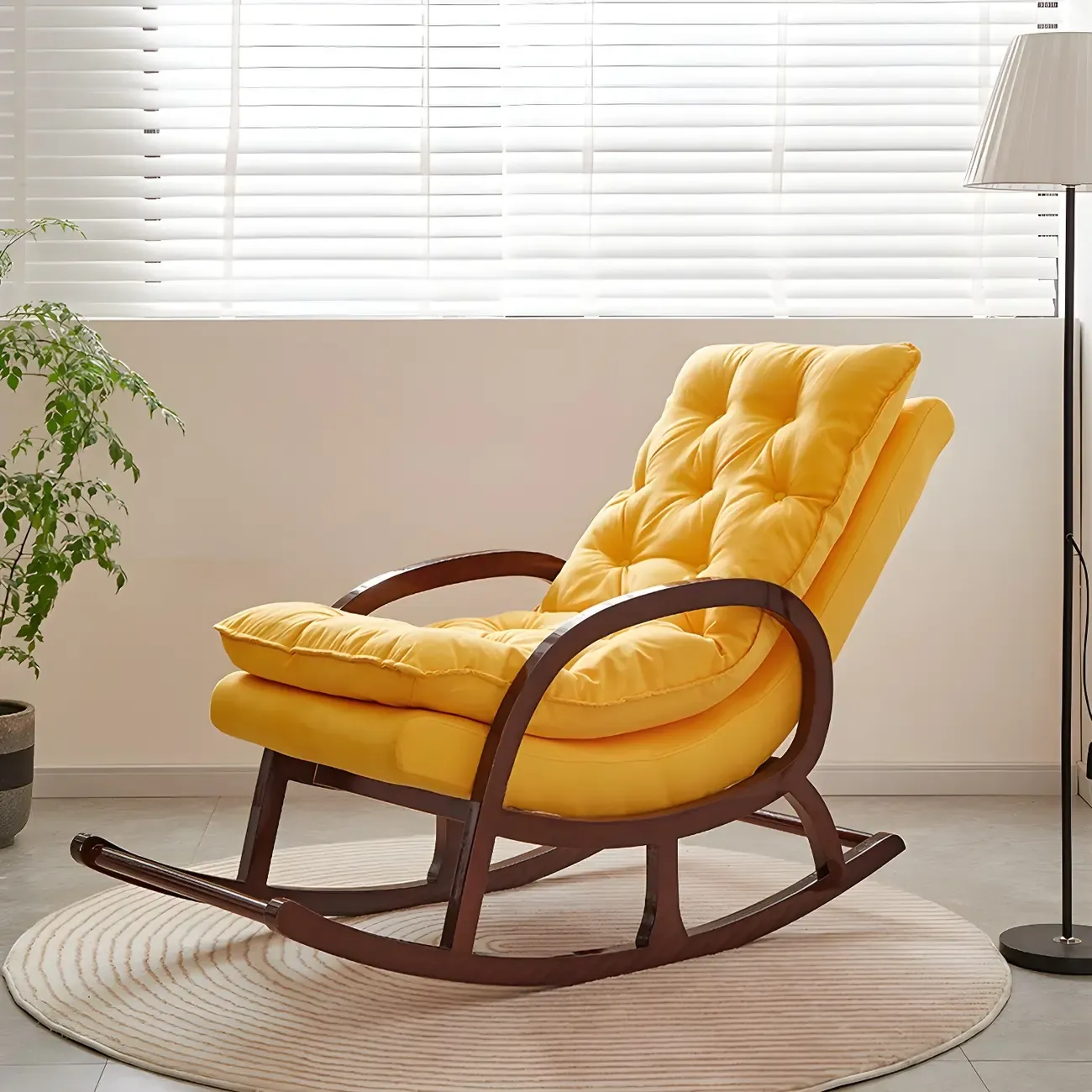 Elegant Brown Rubberwood Rocking Chaise Lounge Image - 4
