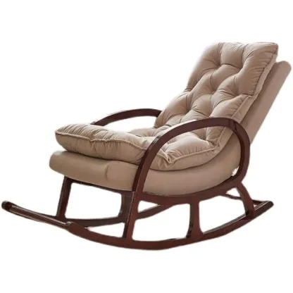 Elegant Brown Rubberwood Rocking Chaise Lounge Image - 15