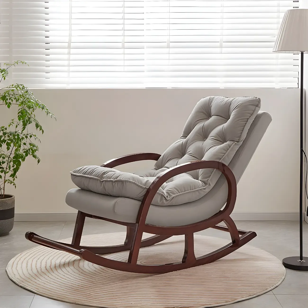 Elegant Brown Rubberwood Rocking Chaise Lounge Image - 5
