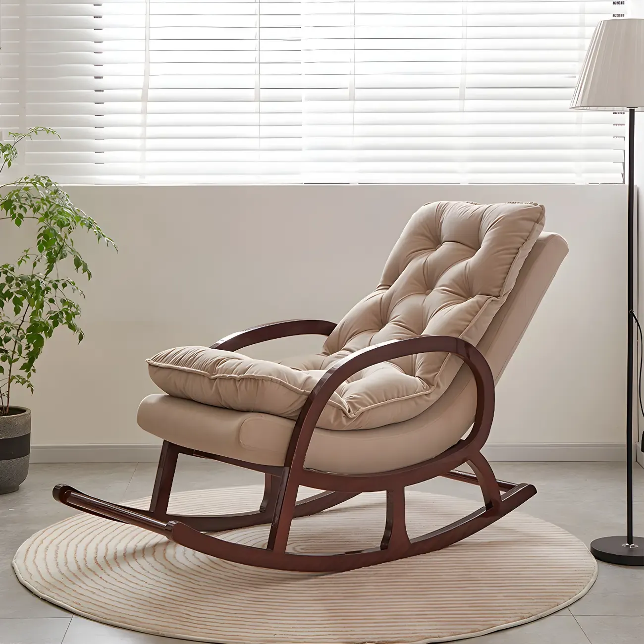 Elegant Brown Rubberwood Rocking Chaise Lounge Image - 7
