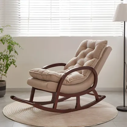 Elegant Brown Rubberwood Rocking Chaise Lounge Image - 7