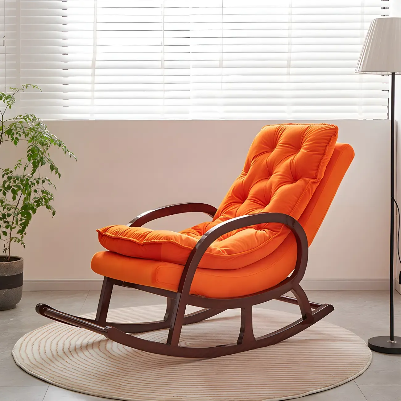Elegant Brown Rubberwood Rocking Chaise Lounge Image - 8