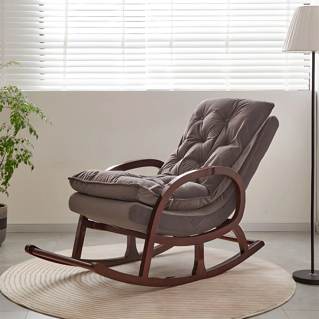 Elegant Brown Rubberwood Rocking Chaise Lounge Image - 9 | homeyfad