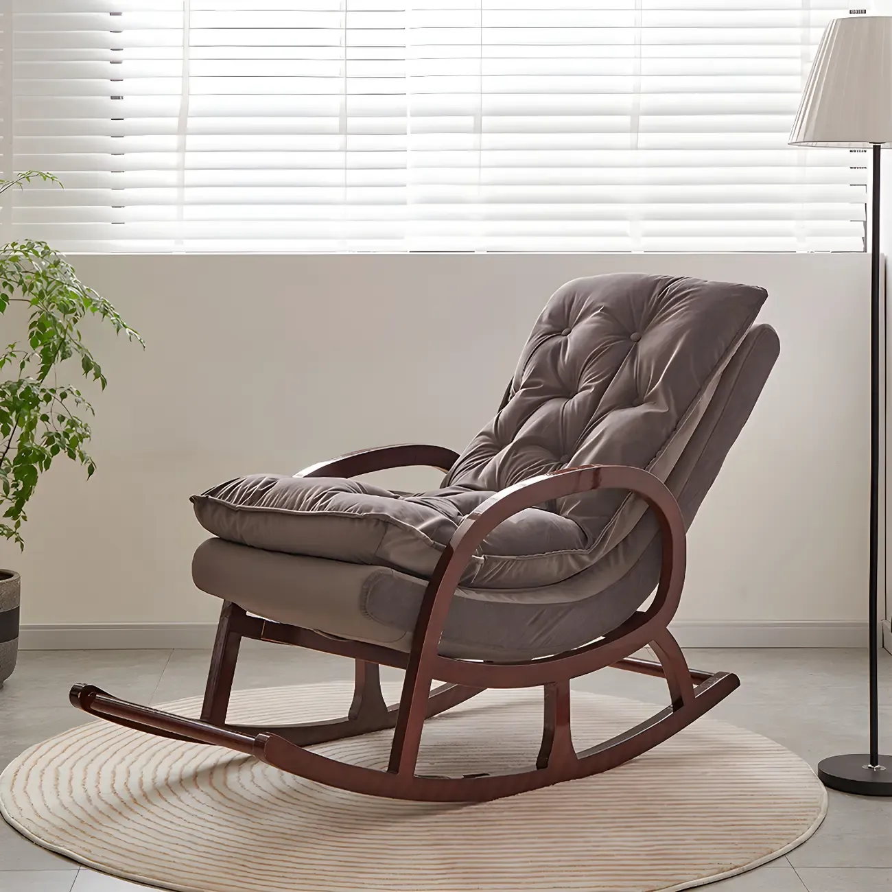Elegant Brown Rubberwood Rocking Chaise Lounge Image - 9