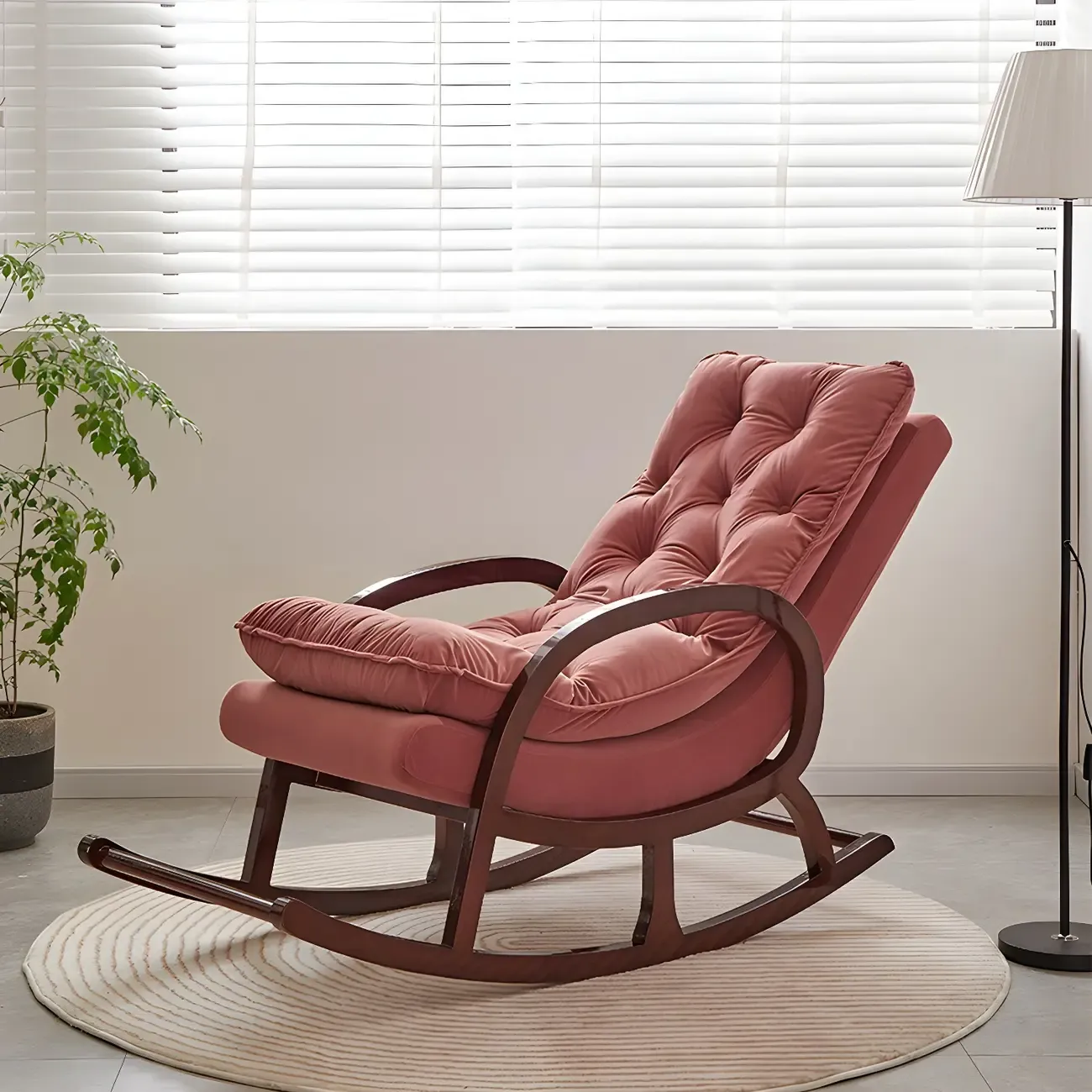 Elegant Brown Rubberwood Rocking Chaise Lounge Image - 10
