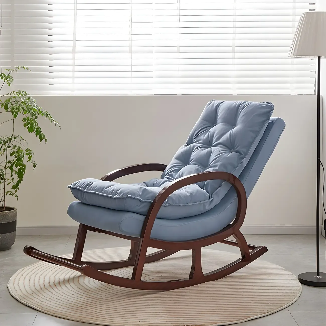 Elegant Brown Rubberwood Rocking Chaise Lounge Image - 11