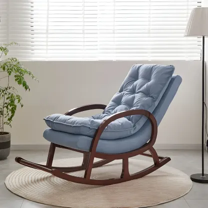 Elegant Brown Rubberwood Rocking Chaise Lounge Image - 11