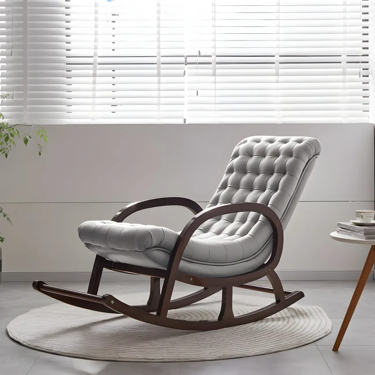 Elegant Brown Rubberwood Rocking Chaise Lounge Image - 12