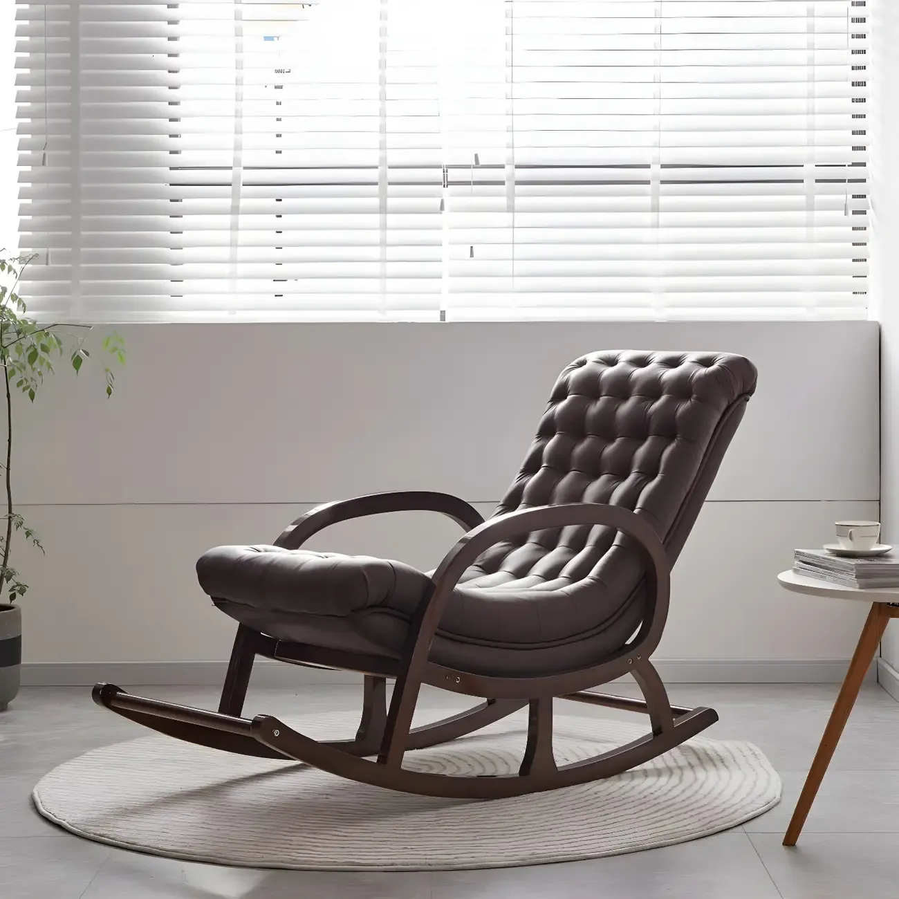 Elegant Brown Rubberwood Rocking Chaise Lounge Image - 13