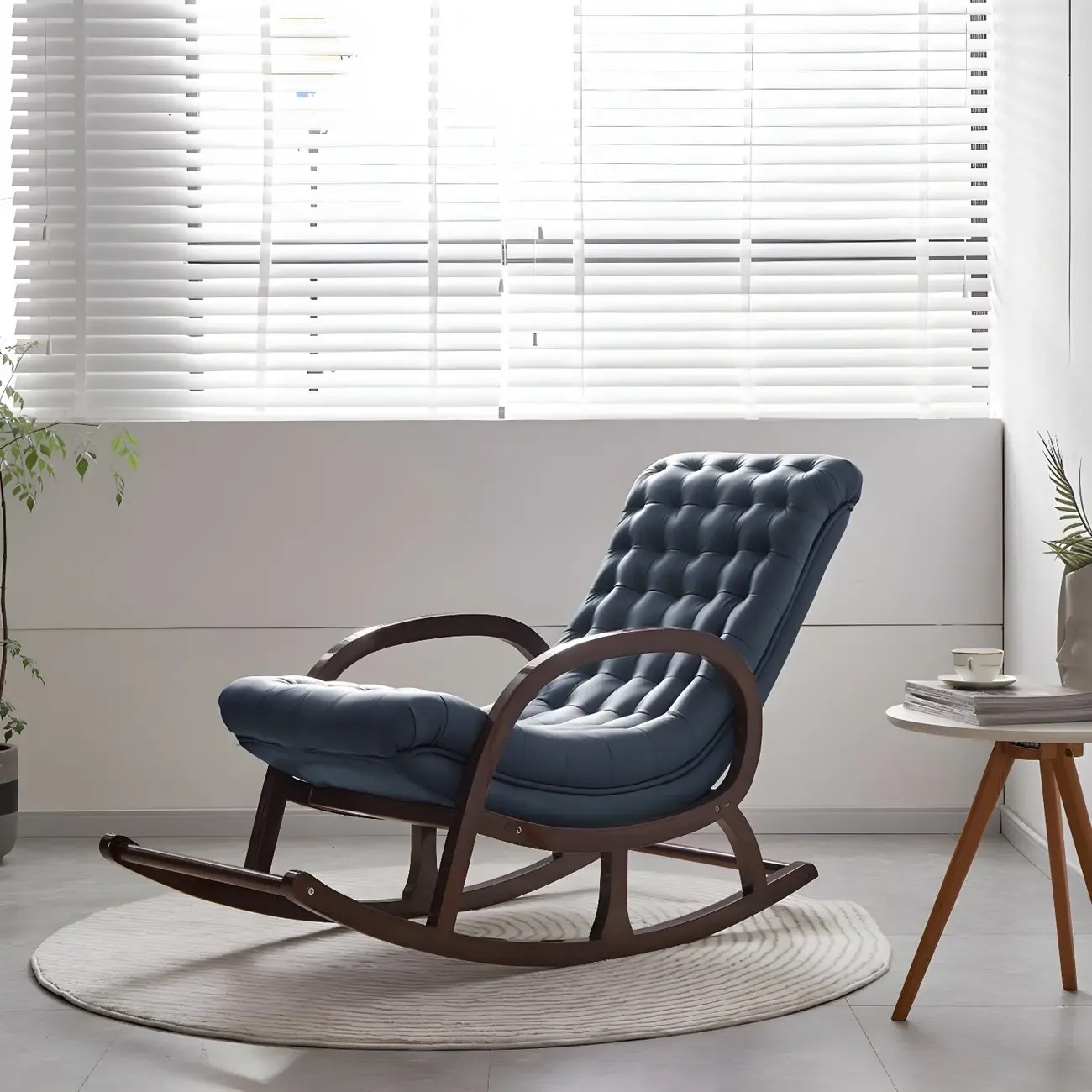 Elegant Brown Rubberwood Rocking Chaise Lounge Image - 14