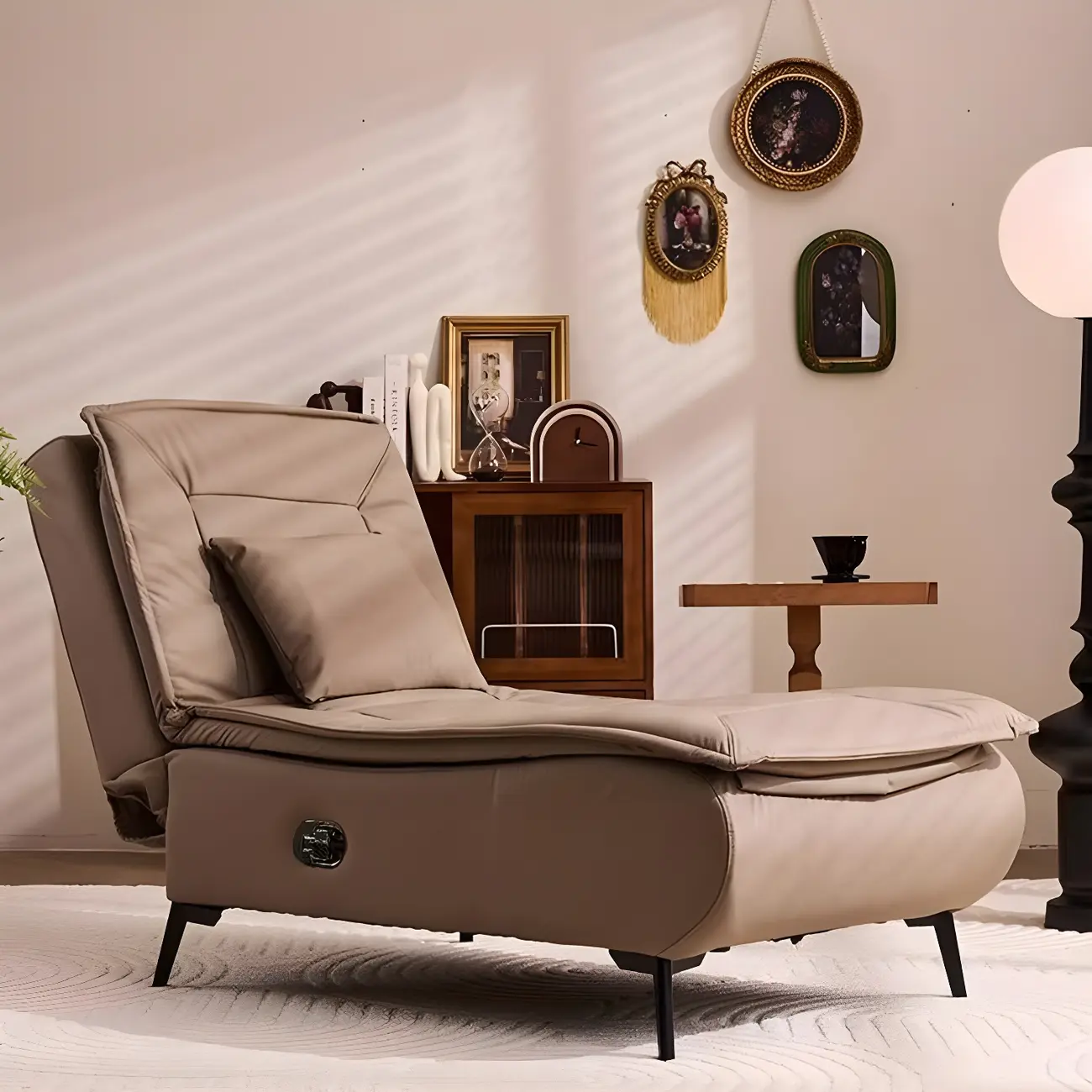 Beige Tech Cloth Armless Chaise Lounge with Adjustable Reclining Image - 2 | homeyfad