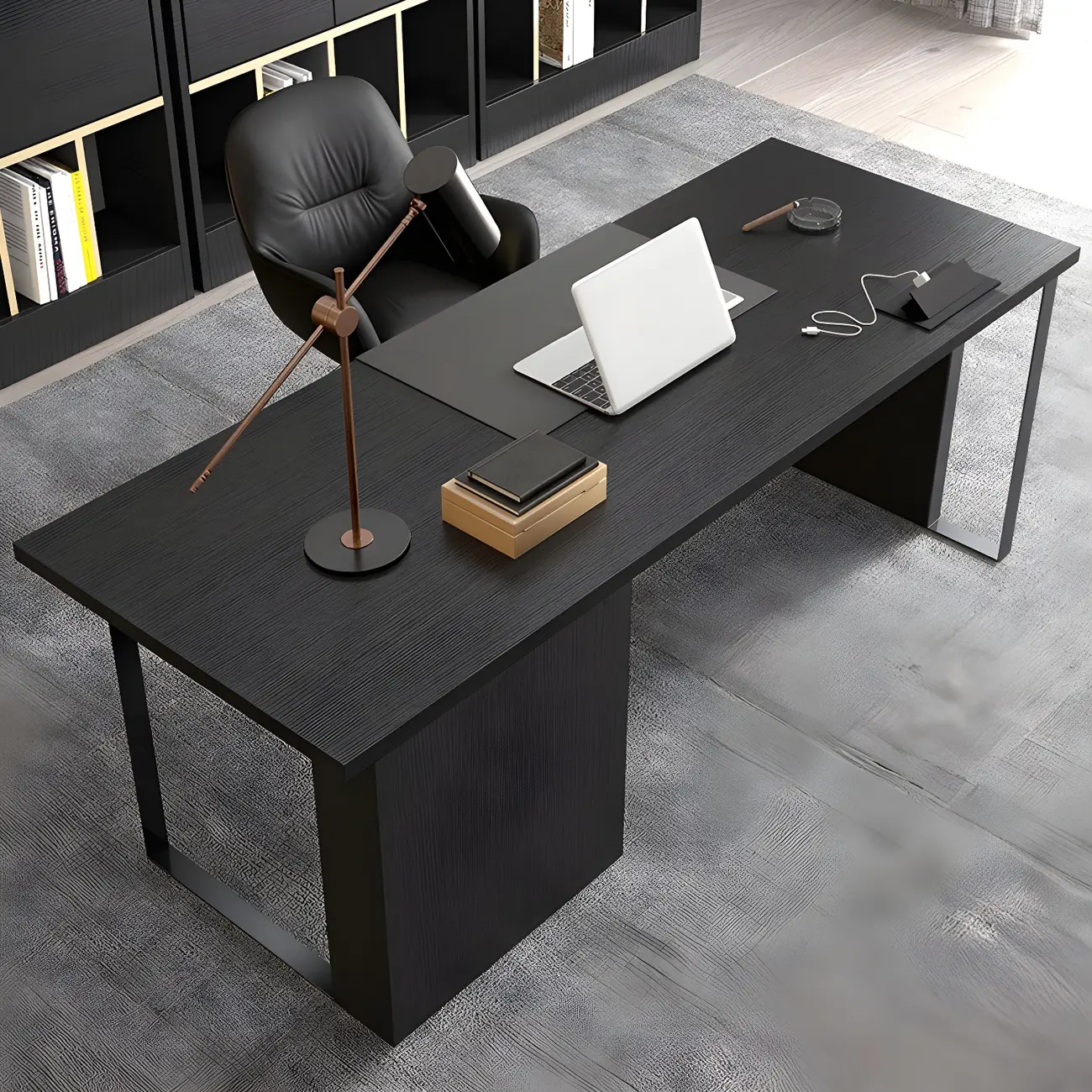 55"L Scandinavian Black Wooden 1-Drawer Office Desk Image - 1 | homeyfad