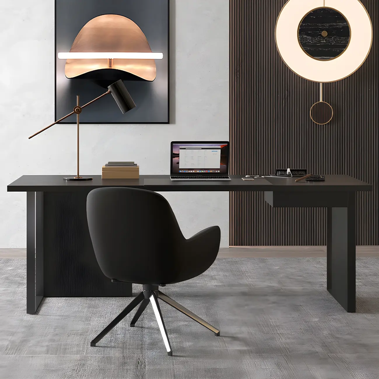 55"L Scandinavian Black Wooden 1-Drawer Office Desk Image - 2 | homeyfad