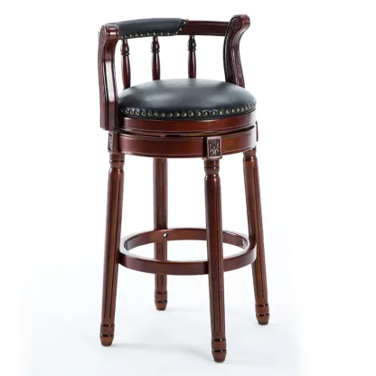 Swivel Counter Height Bar Stools in Genuine Leather & Walnut Solid Wood Image - 12