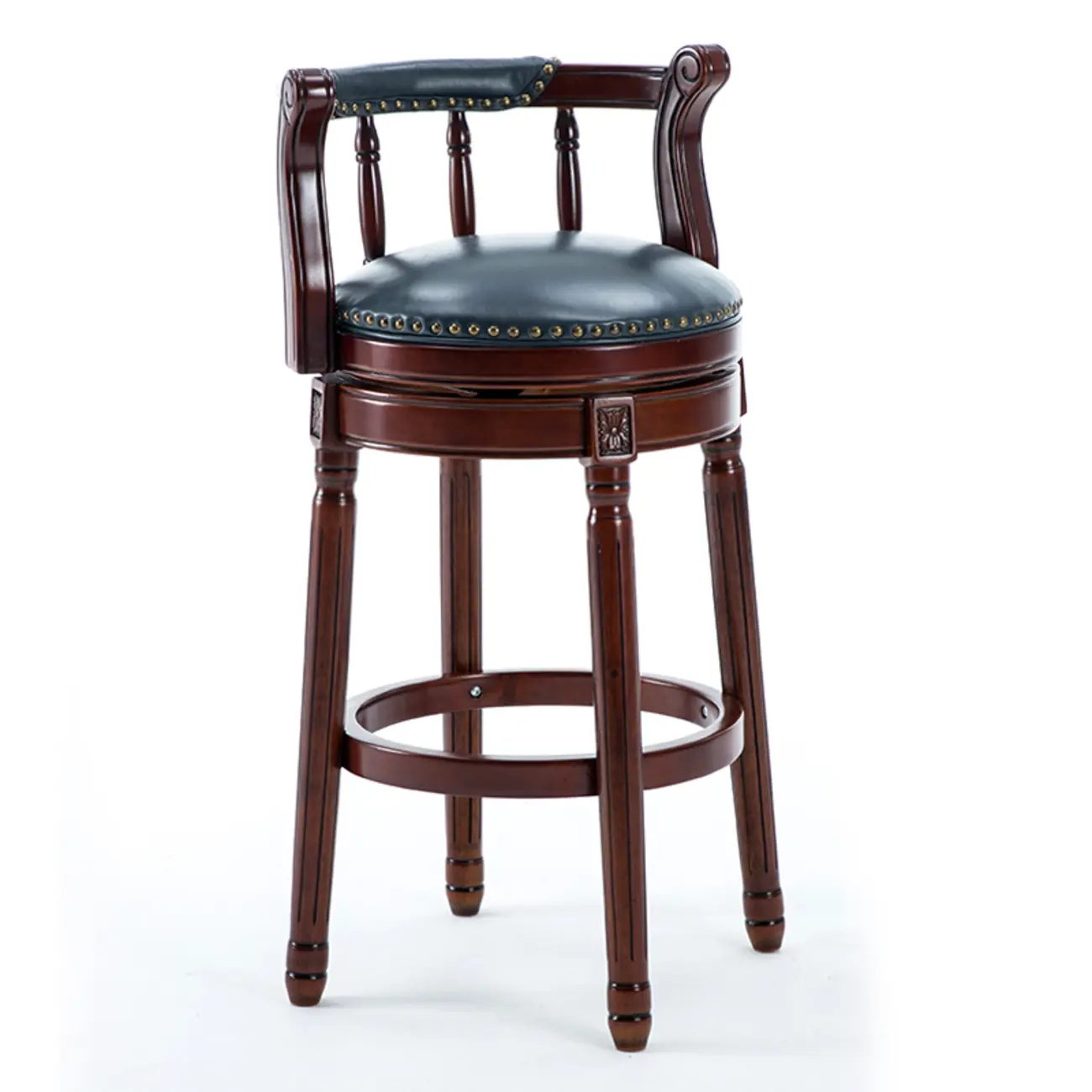 Swivel Counter Height Bar Stools in Genuine Leather & Walnut Solid Wood Image - 13 | homeyfad