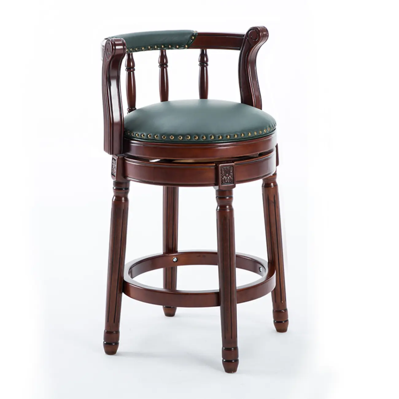 Swivel Counter Height Bar Stools in Genuine Leather & Walnut Solid Wood Image - 22 | homeyfad