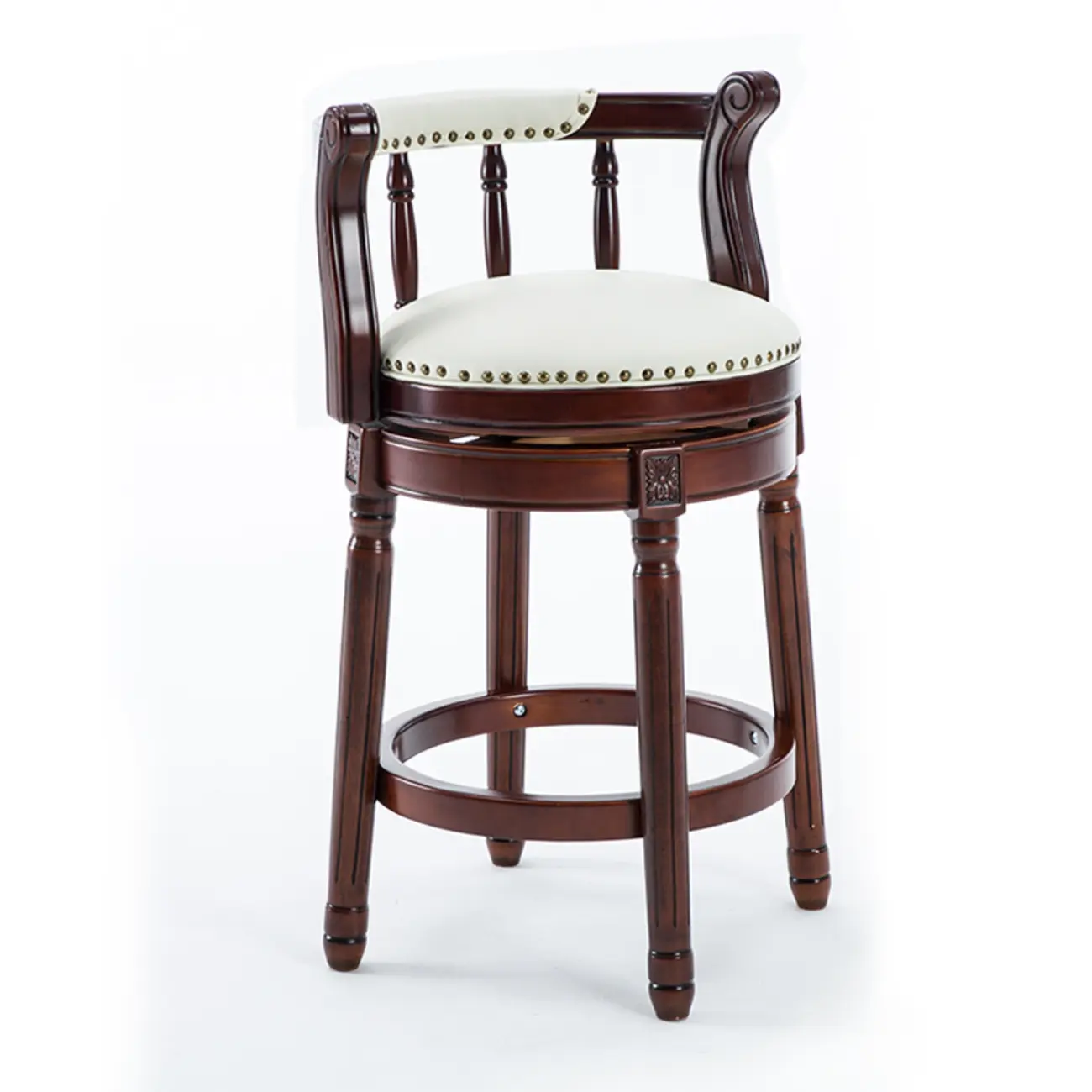 Swivel Counter Height Bar Stools in Genuine Leather & Walnut Solid Wood Image - 23 | homeyfad