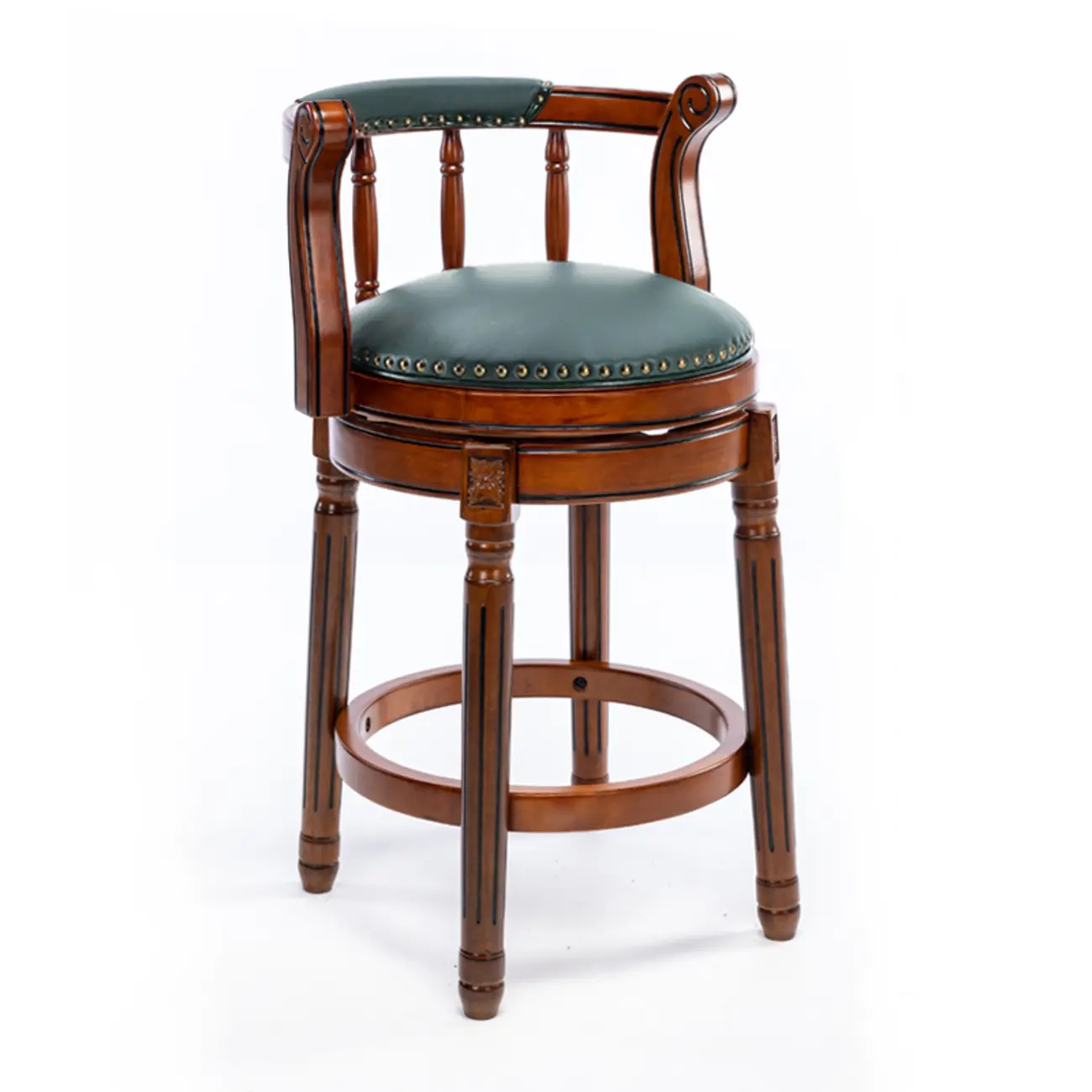 Swivel Counter Height Bar Stools in Genuine Leather & Walnut Solid Wood Image - 28 | homeyfad