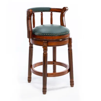Swivel Counter Height Bar Stools in Genuine Leather & Walnut Solid Wood Image - 28