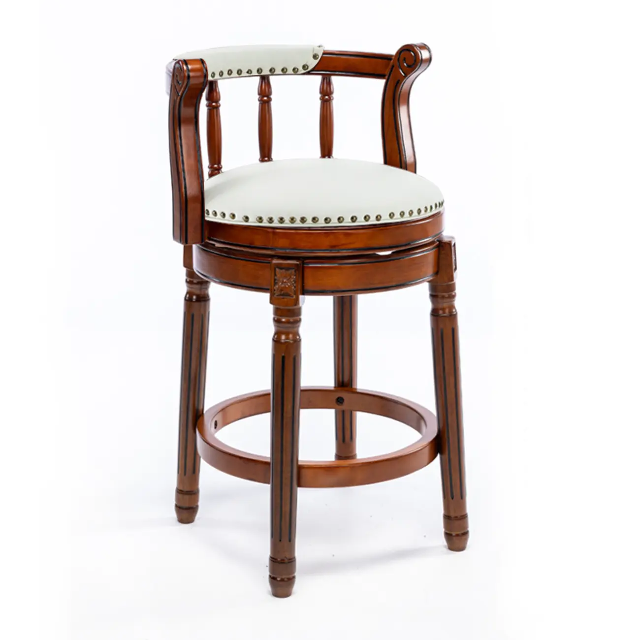 Swivel Counter Height Bar Stools in Genuine Leather & Walnut Solid Wood Image - 29 | homeyfad