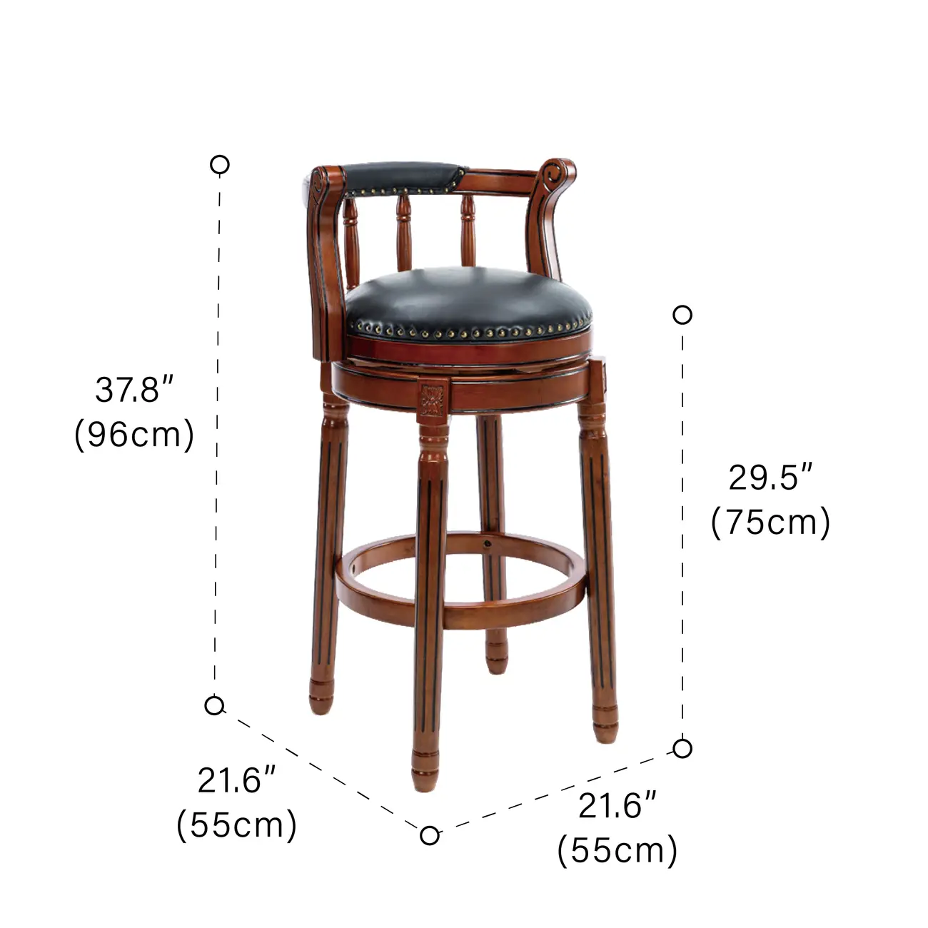 Swivel Counter Height Bar Stools in Genuine Leather & Walnut Solid Wood Image - 5 | homeyfad
