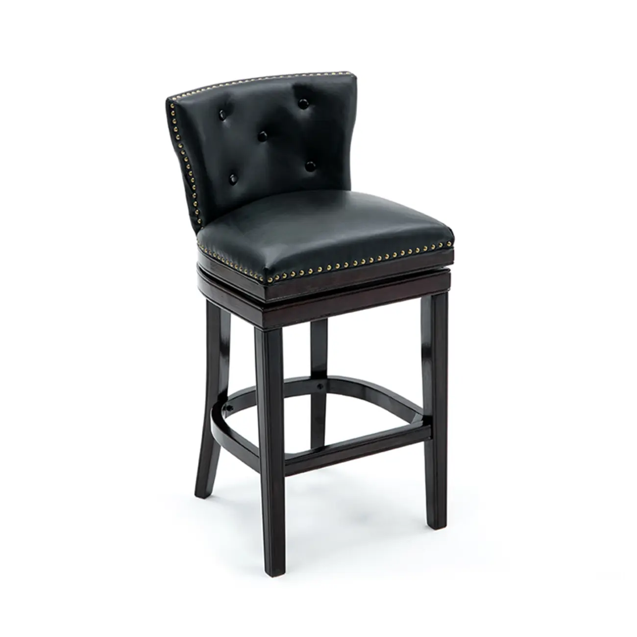 Solid Wood Genuine Leather Swivel Bar Stool Image - 2 | homeyfad